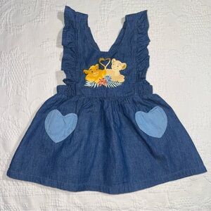 DISNEY Baby The Lion King Simba and Nala Chambray Ruffle Pinafore Dress 6-9 M
